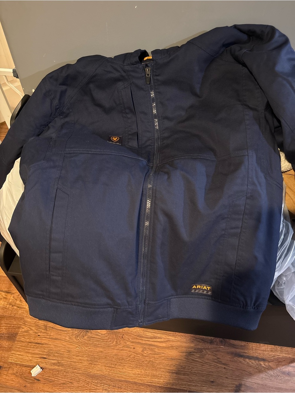 Ariat Rebar DuraCanvas Hooded Work Jacket Mens 2XL Navy Blue Sherpa Lined Coat